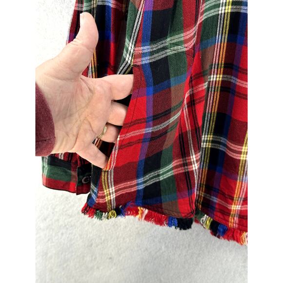 John Mark Size Small Top Shirt Plaid Button Down Frayed Hem Roll Tab Sleeve - Picture 10 of 13